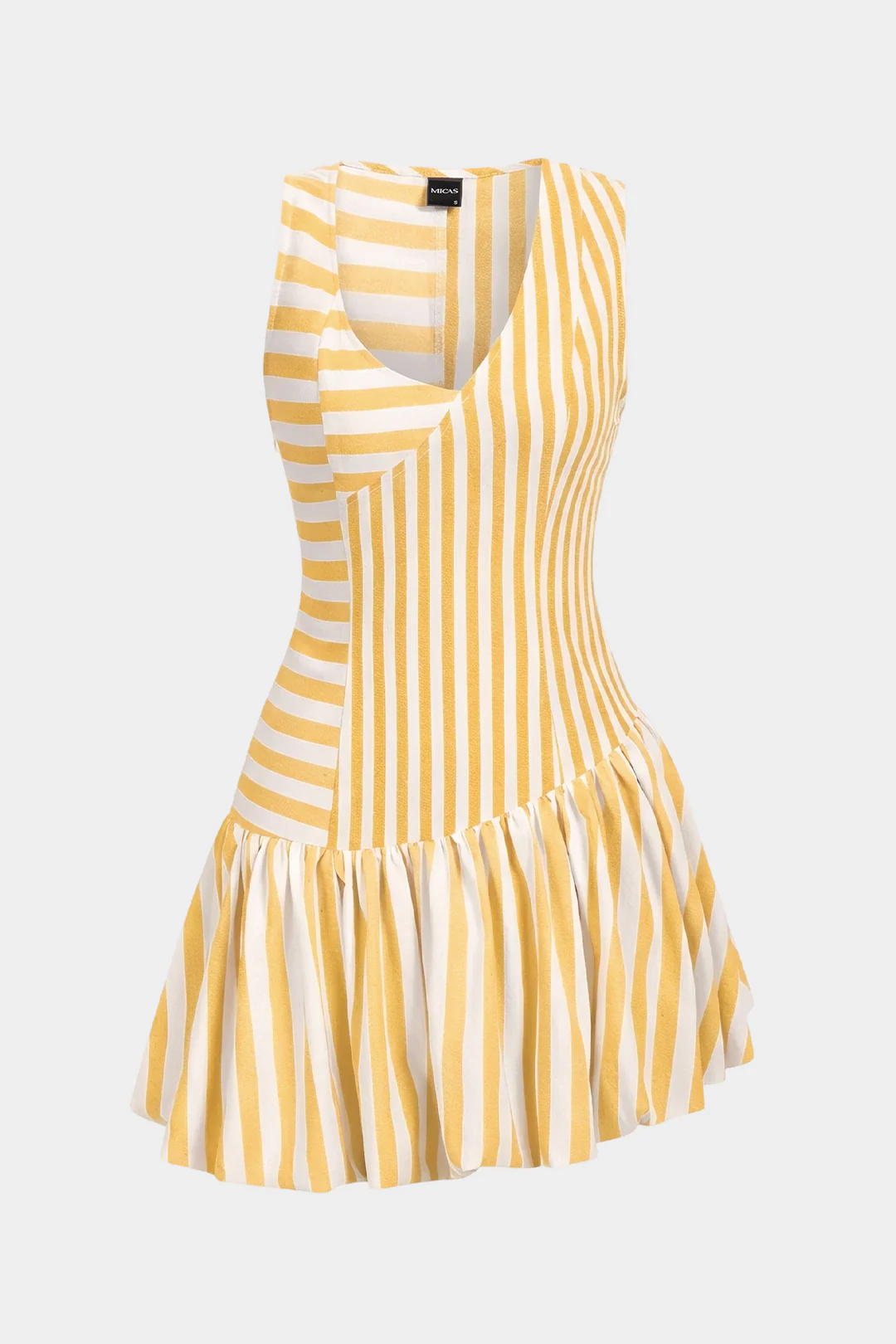 Stripes Print Asymmetrical Ruched Sleeveless Mini Dress - Image 6