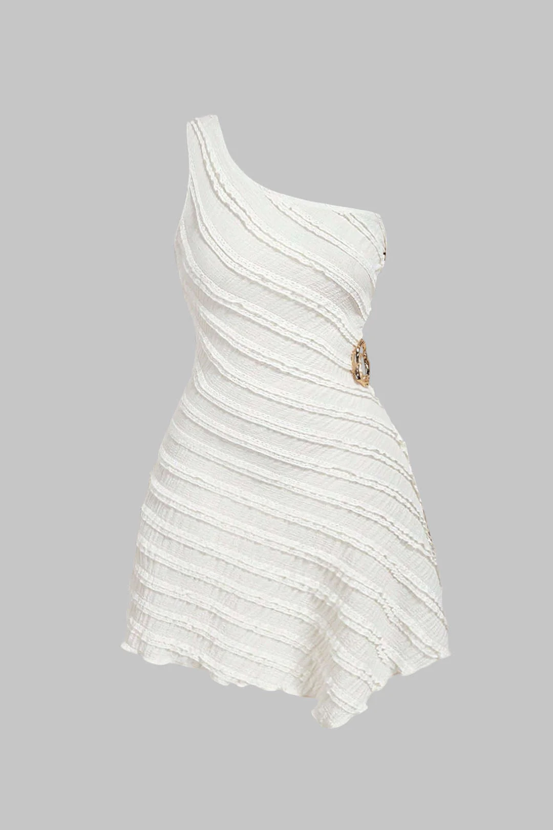 Plus Size Metallic Decor One Shoulder Sleeveless Mini Dress
