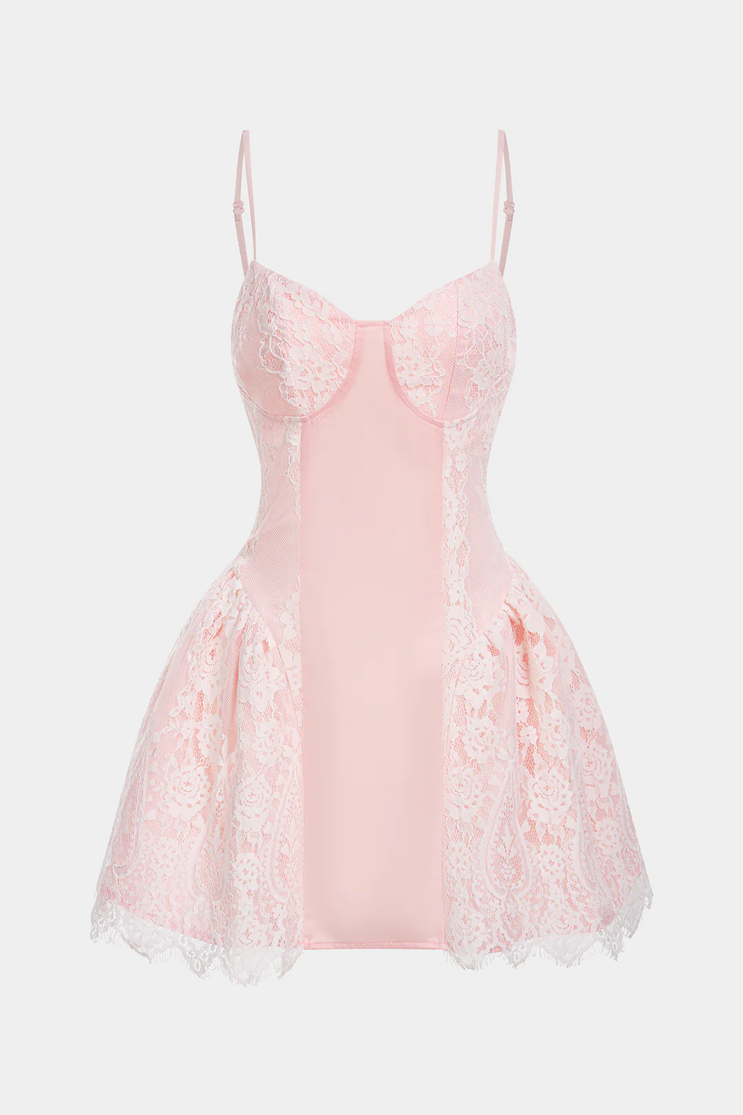 Satin Patchwork Lace Zipper Ruched Sleeveless Mini Dress