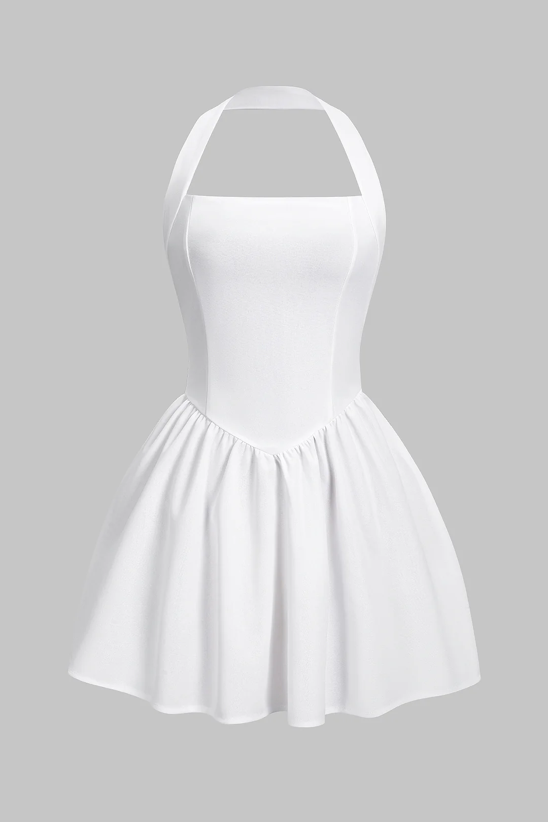Halter Neck Backless Zipper Ruched Sleeveless Mini Dress