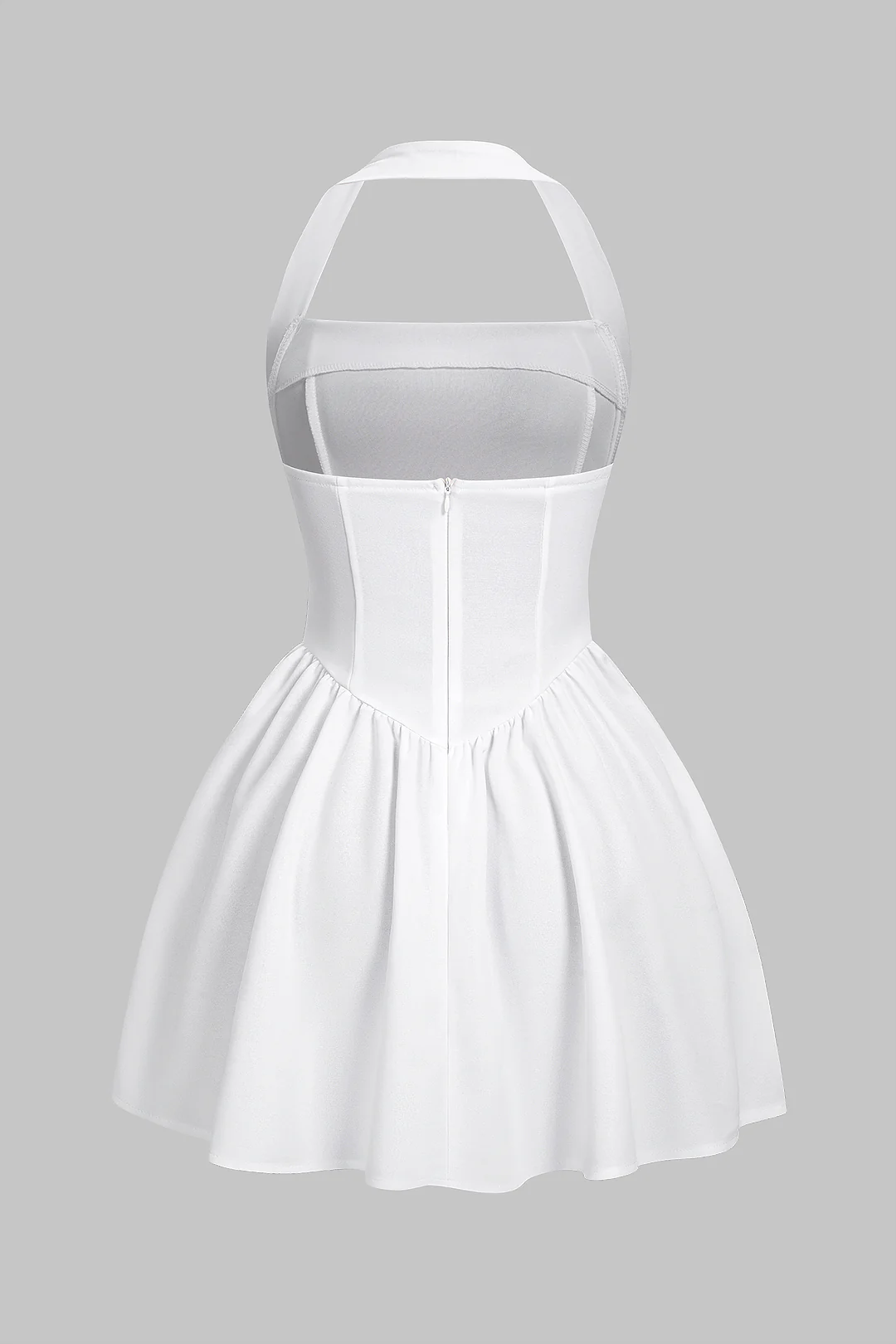 Halter Neck Backless Zipper Ruched Sleeveless Mini Dress - Image 2