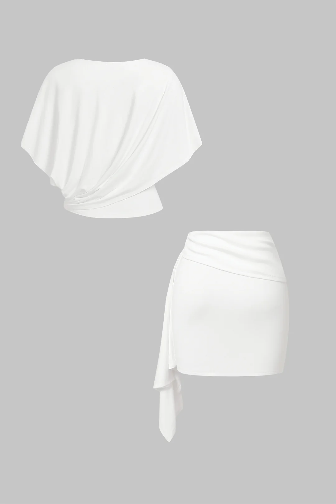 Round Neck Asymmetrical Metal Ring Top And Skirt Set - Image 2