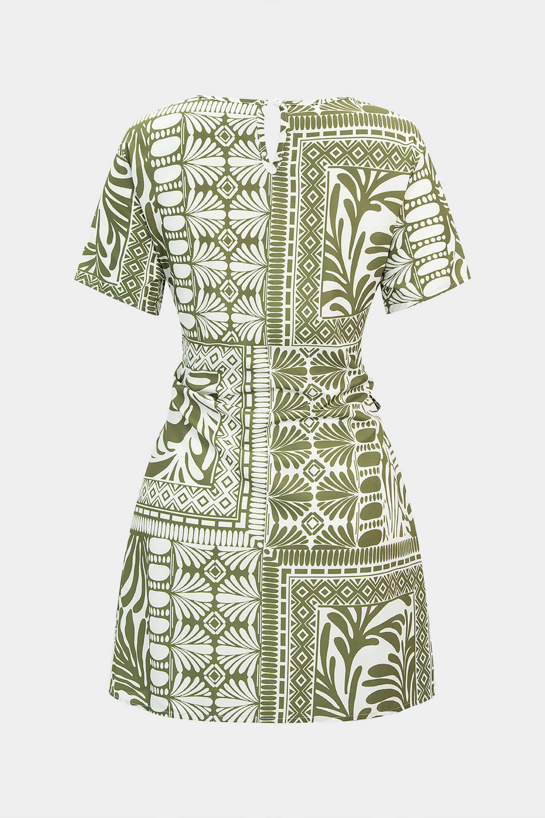 Floral Print Round Neck Tie-Up Short Sleeve Mini Dress - Image 2
