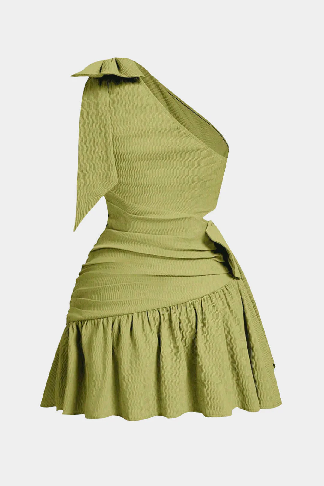 Plus Size One Shoulder Bow Ruched Sleeveless Mini Dress - Image 2
