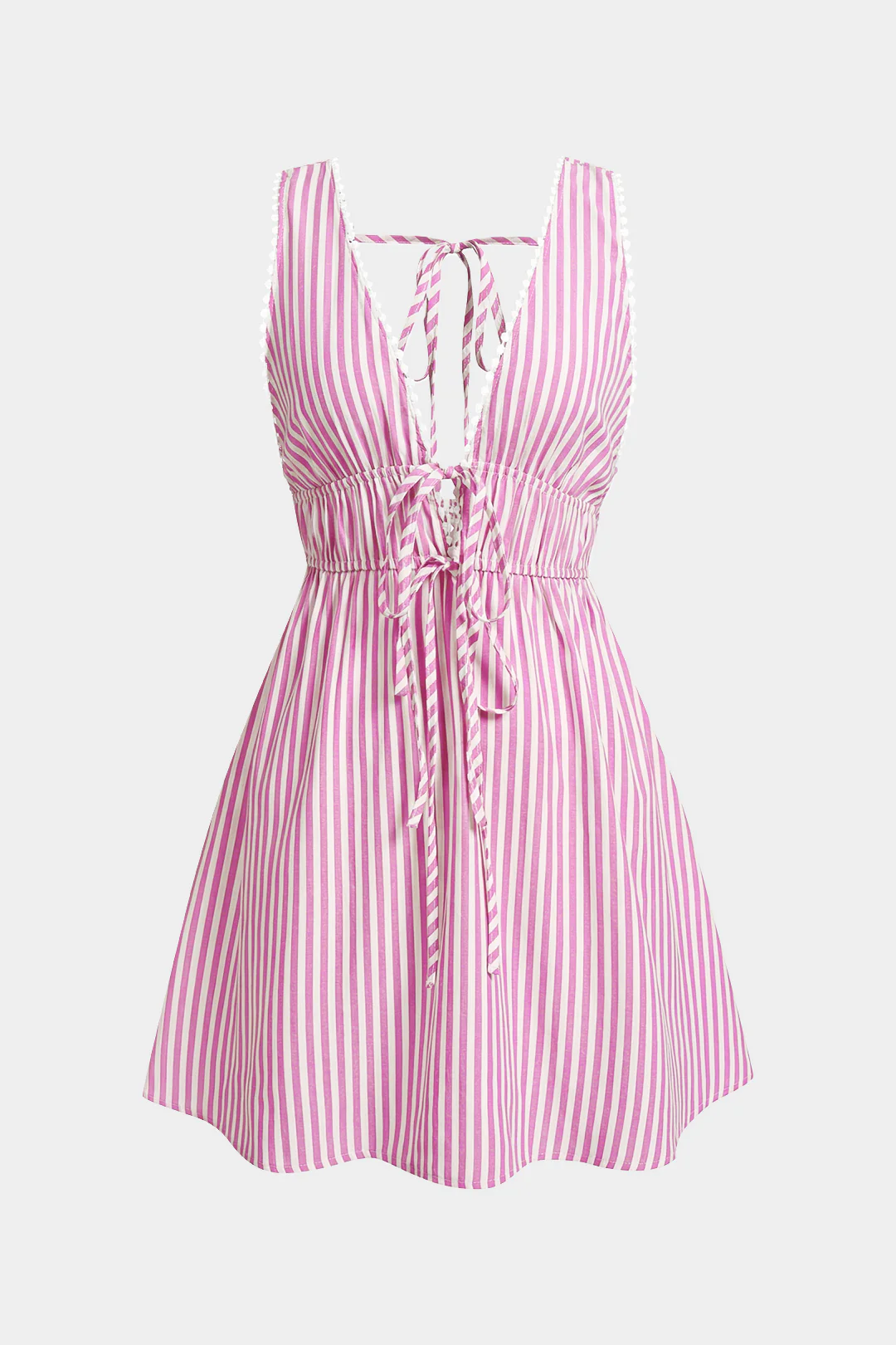 Stripe Print V-Neck Tie-Up Backless Sleeveless Mini Dress - Image 5