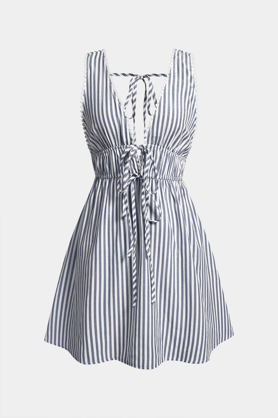 Stripe Print V-Neck Tie-Up Backless Sleeveless Mini Dress - Image 6