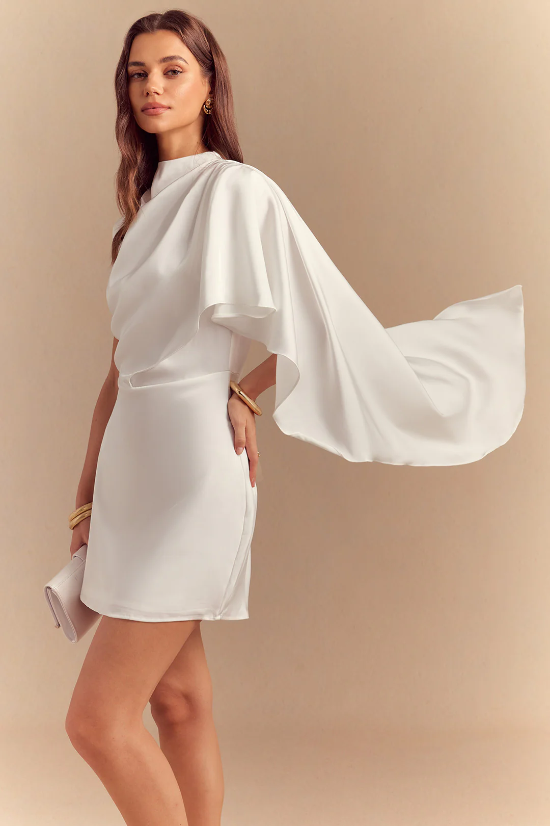 Satin Asymmetrical Ruched Zipper Sleeveless Mini Dress - Image 4