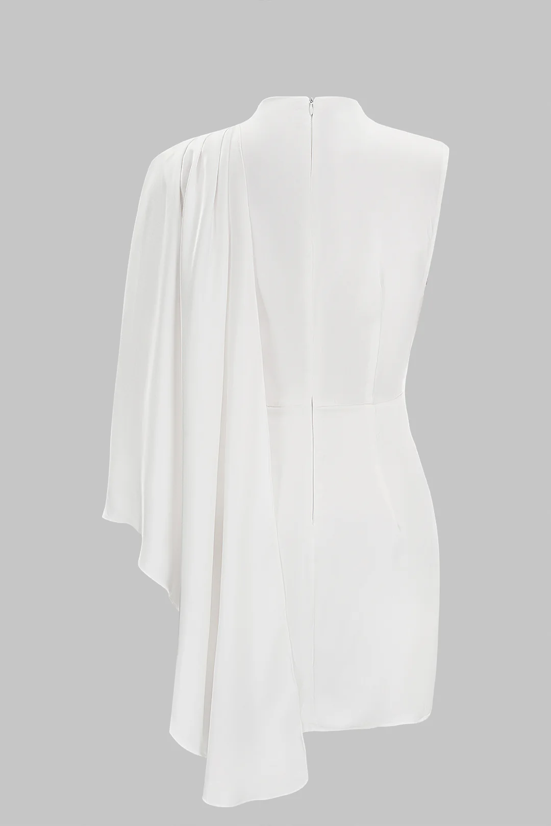 Satin Asymmetrical Ruched Zipper Sleeveless Mini Dress - Image 7
