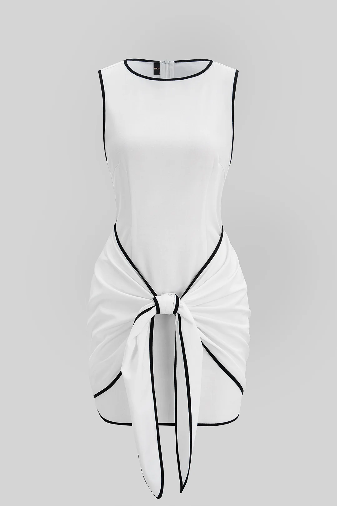 Contrast Binding Round Neck Tie Front Sleeveless Mini Dress - Image 4