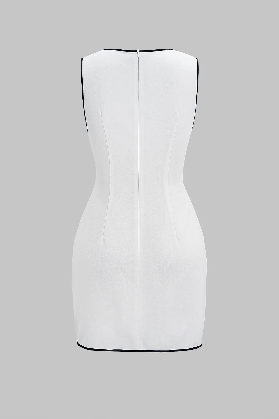 Contrast Binding Round Neck Tie Front Sleeveless Mini Dress - Image 5