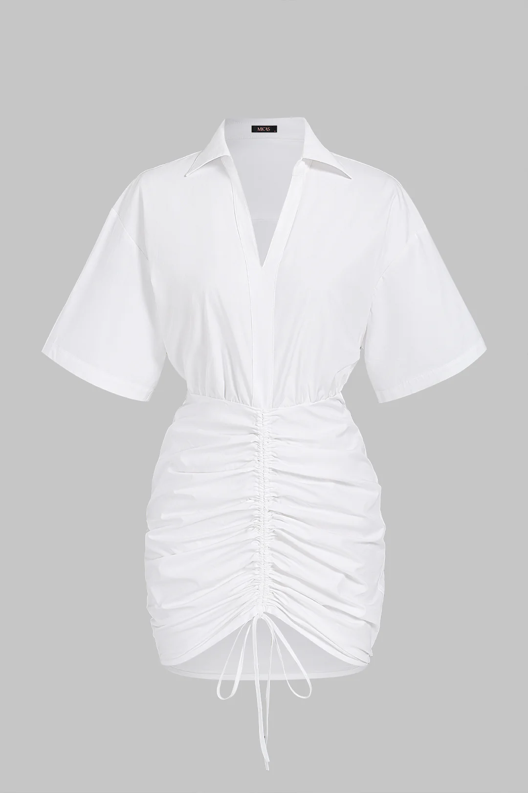 Solid V-Neck Short Sleeve Mini Dress