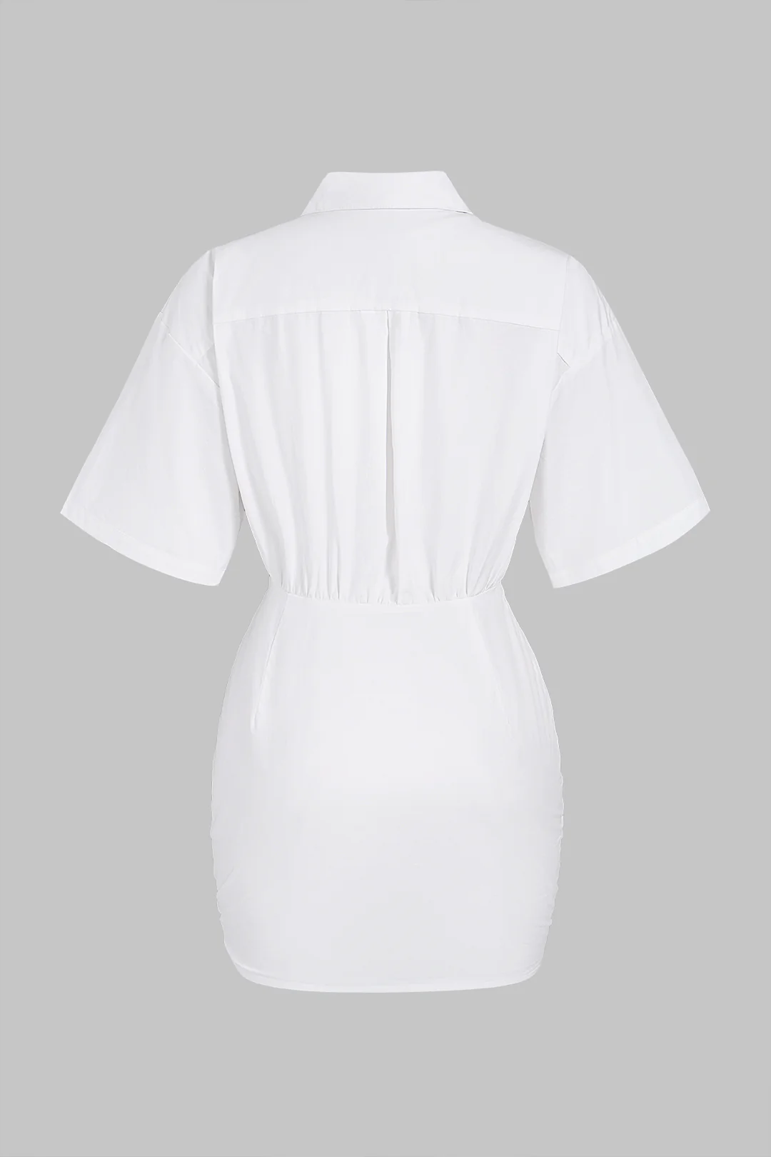 Solid V-Neck Short Sleeve Mini Dress - Image 2