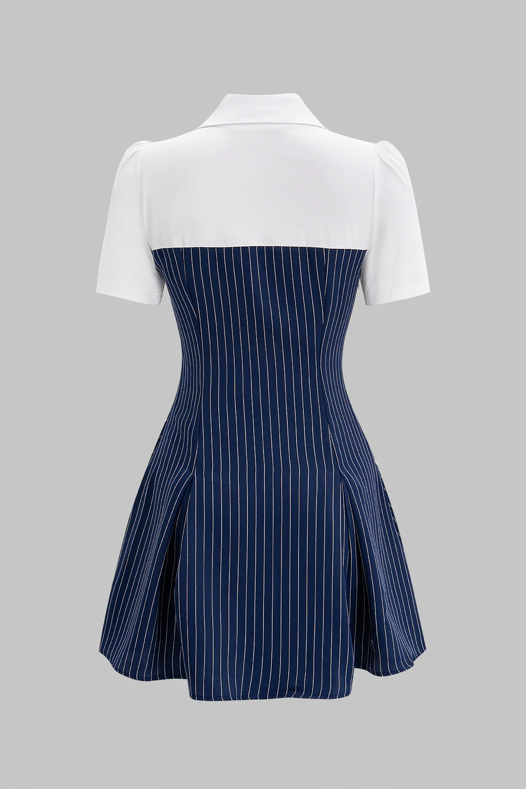 Contrast Stripes Print Button Lapel Patchwork Short Sleeve Mini Dress - Image 2