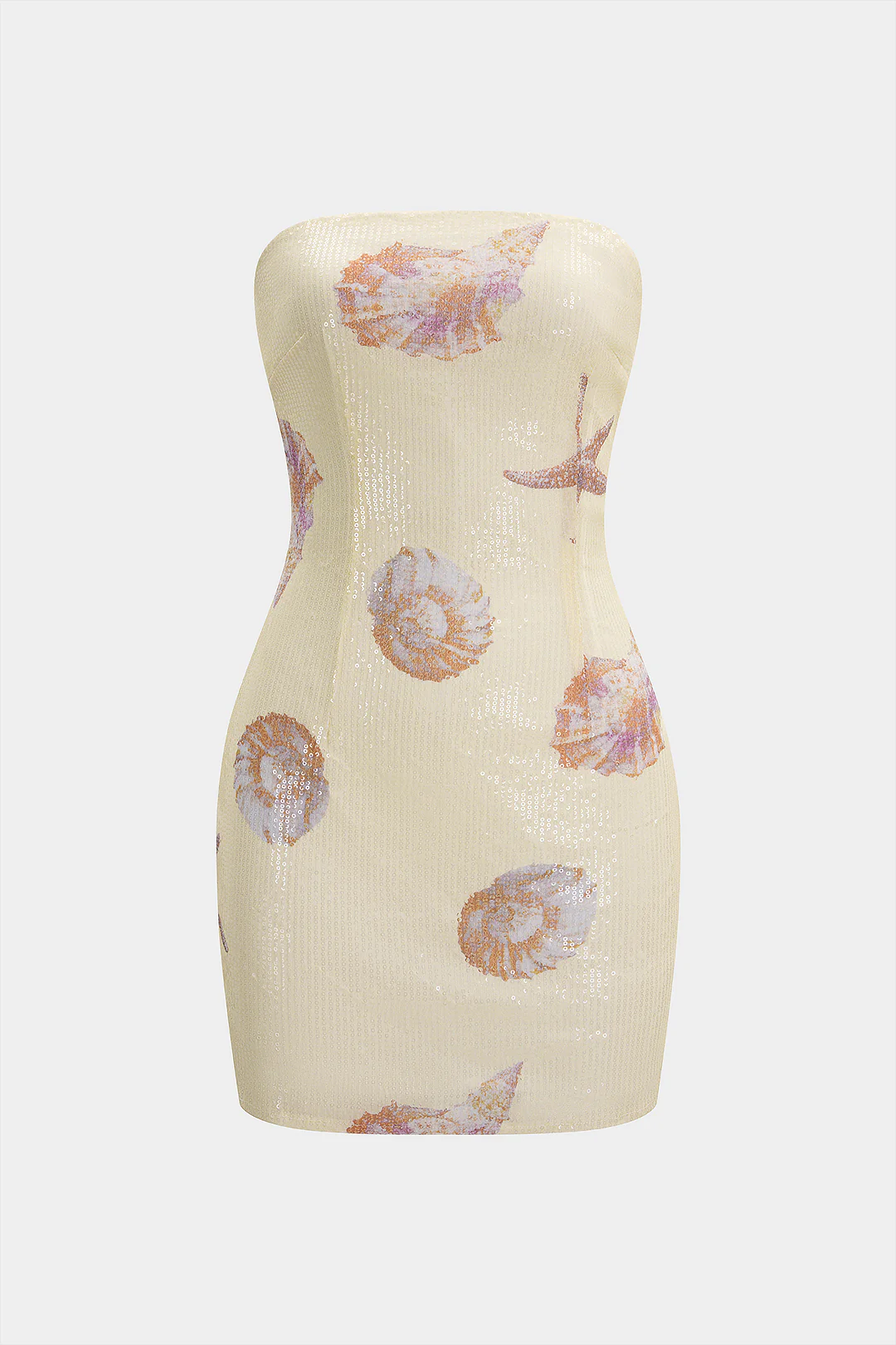 Starfish Shell Print Sequin Strapless Sleeveless Mini Dress