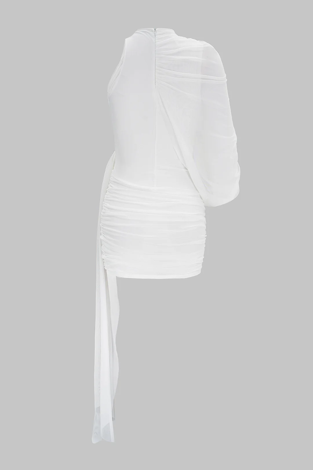 Mesh Mock Neck Asymmetrical Ruched Sleeveless Mini Dress - Image 2