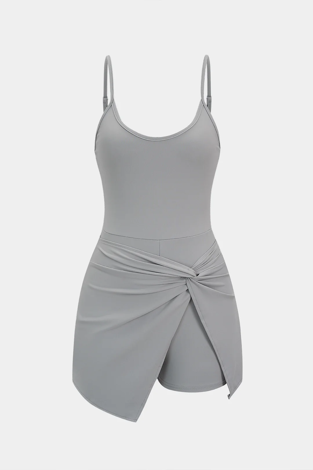 Solid Round Neck Asymmetrical Twist Knot Sleeveless Romper