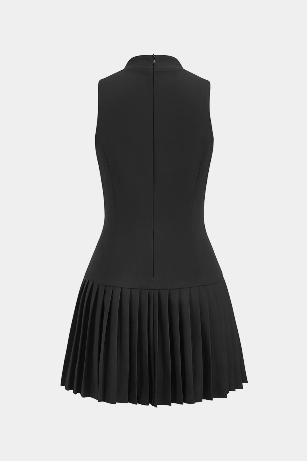 Mock Neck Pleated Belted Sleeveless Mini Dress - Image 2