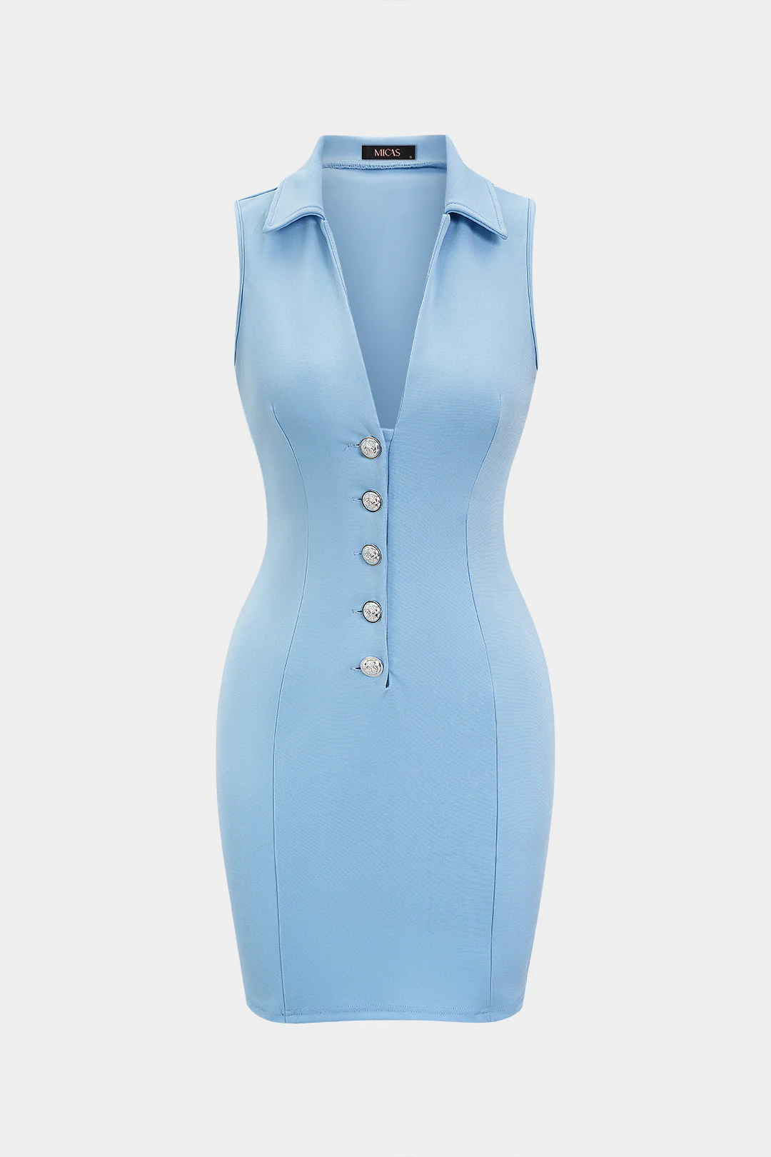 Lapel V-Neck Button Sleeveless Mini Dress