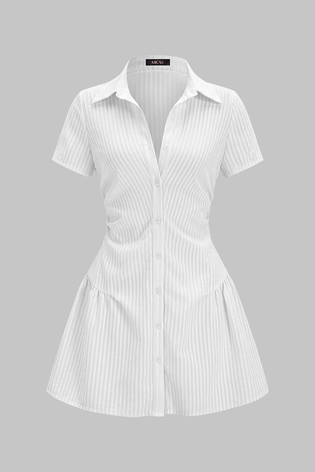 Stripes Print V-Neck Short Sleeve Mini Dress - Image 5