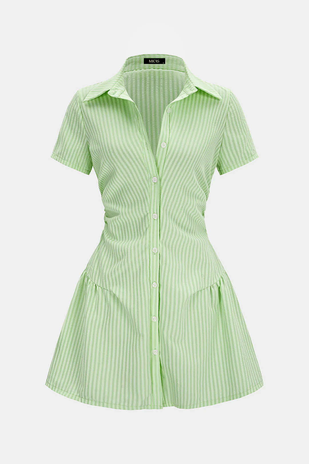 Stripes Print V-Neck Short Sleeve Mini Dress - Image 6