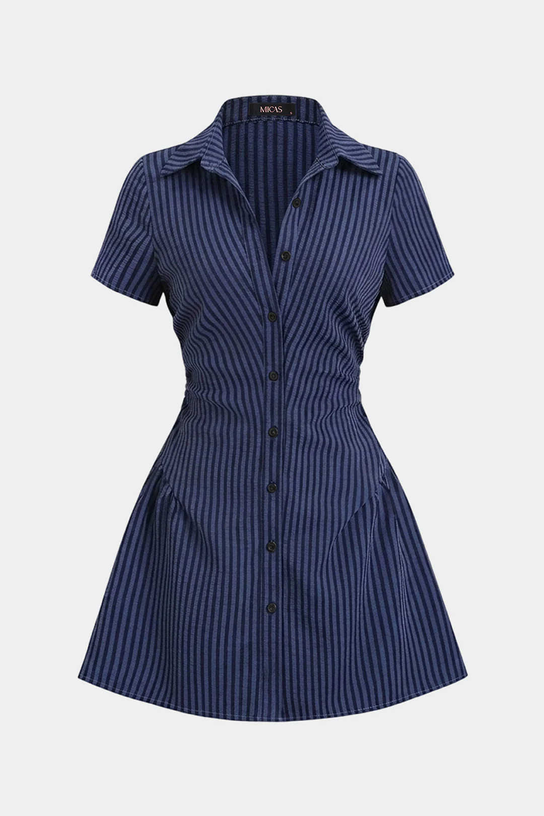 Stripes Print V-Neck Short Sleeve Mini Dress - Image 8
