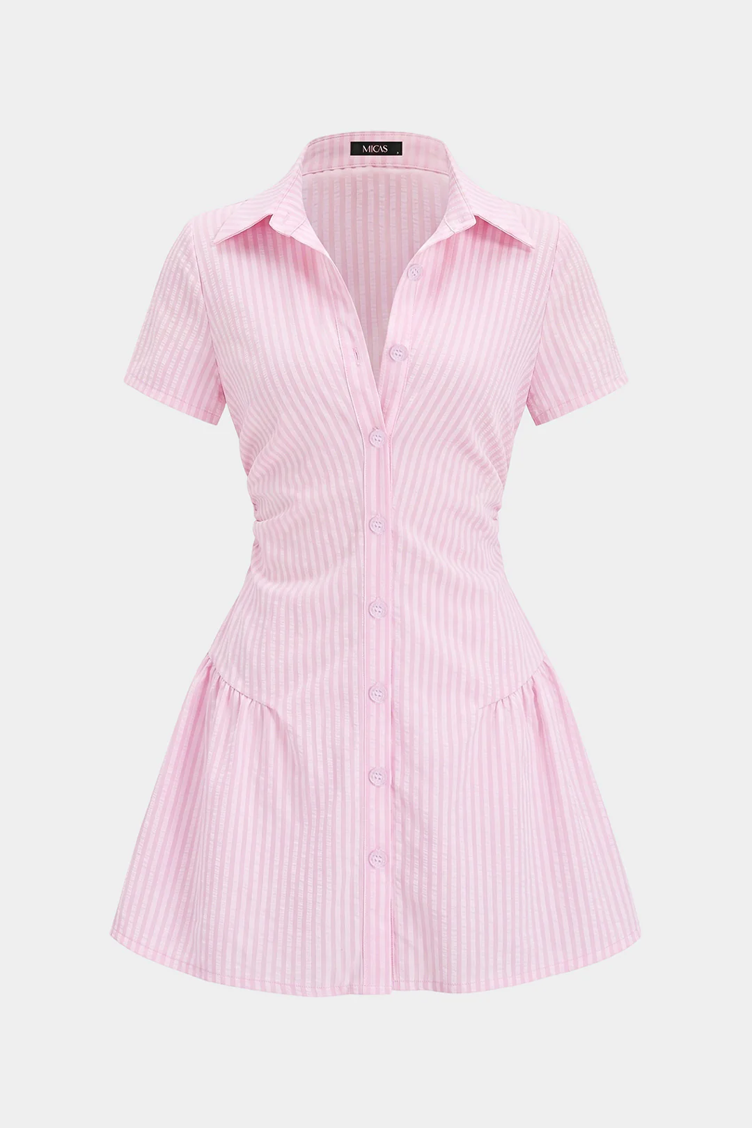 Stripes Print V-Neck Short Sleeve Mini Dress - Image 9