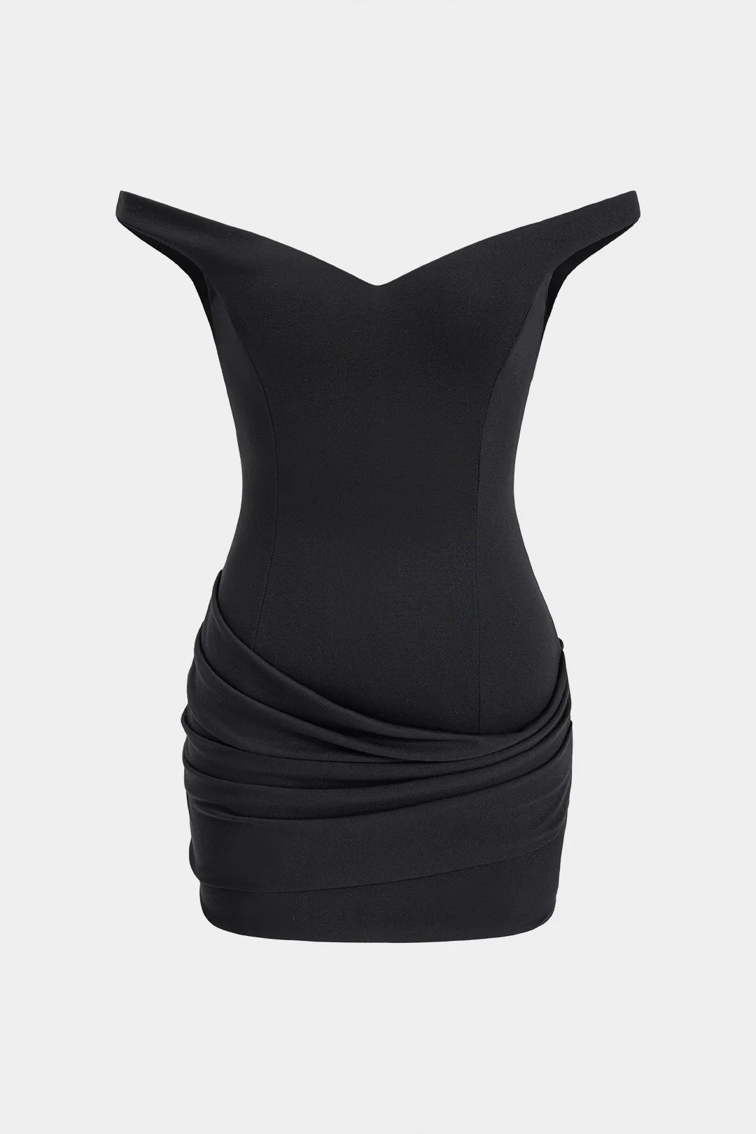 Solid Off Shoulder Ruched Sleeveless Mini Dress
