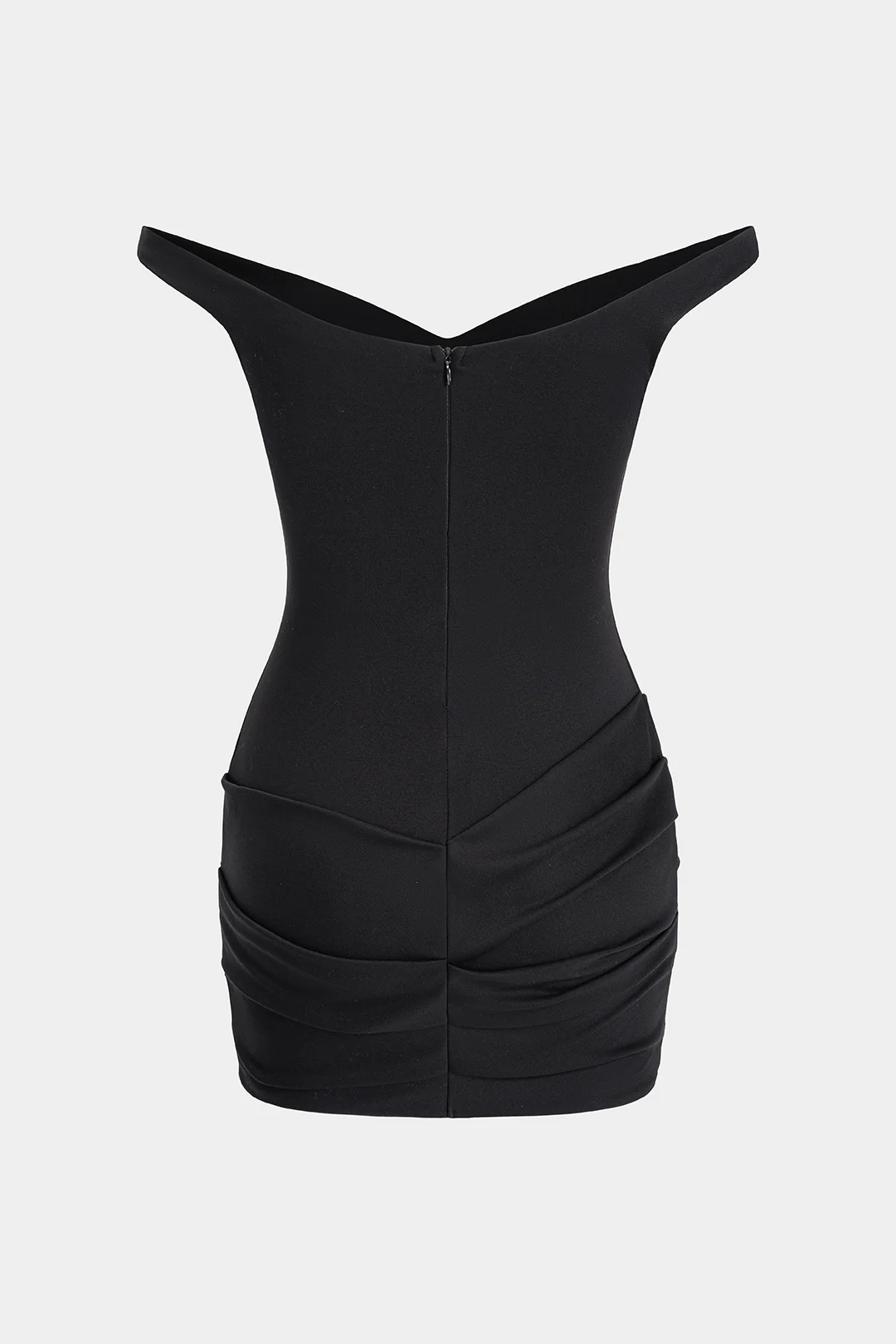 Solid Off Shoulder Ruched Sleeveless Mini Dress - Image 2