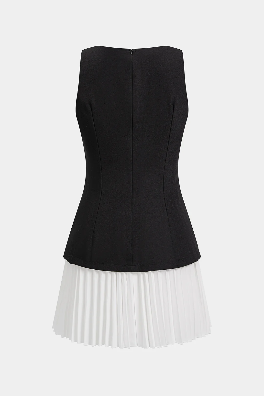 Patchwork Square Neck Metallic Button Sleeveless Mini Dress - Image 2