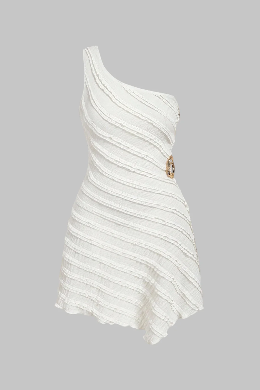 Textured Metallic One Shoulder Sleeveless Mini Dress