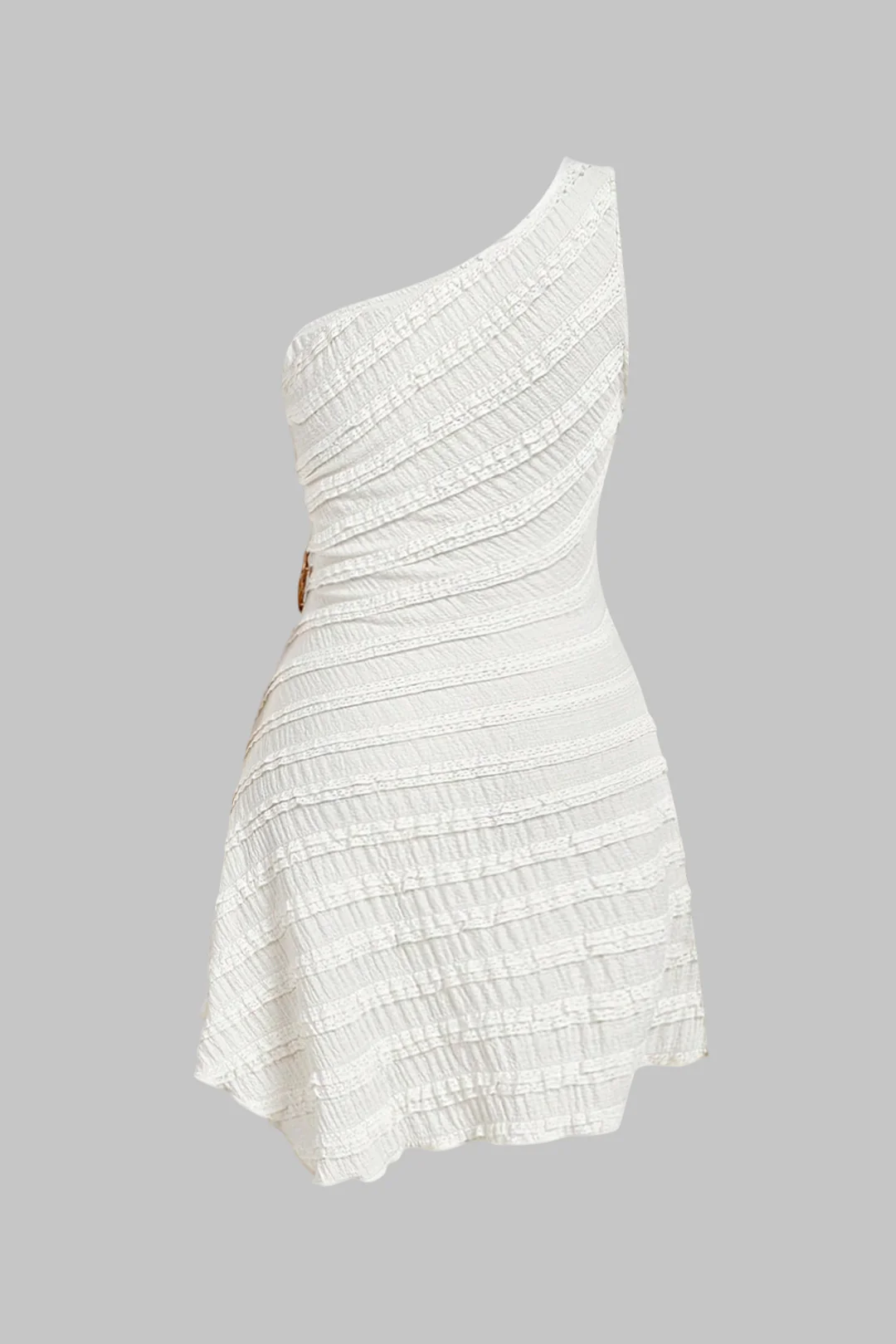 Textured Metallic One Shoulder Sleeveless Mini Dress - Image 2