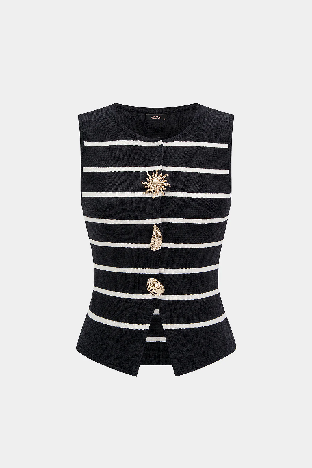 Knit Stripes Print Irregular Metallic Button Tank Top - Image 5
