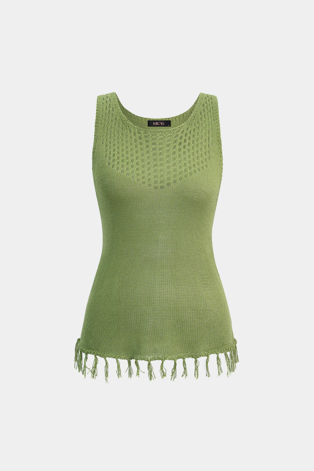Knit Round Neck Fringe Cut Out Tank Top
