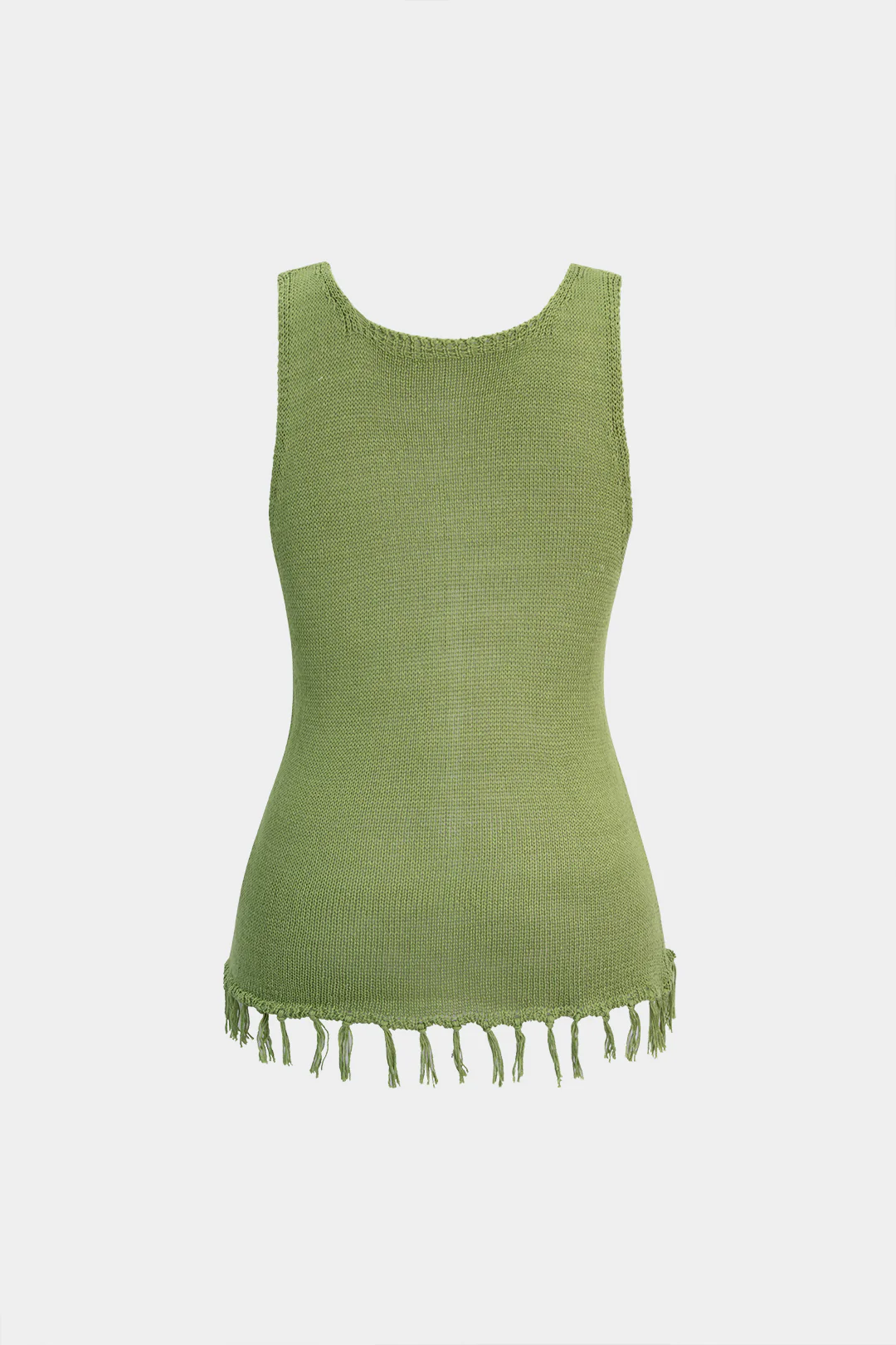 Knit Round Neck Fringe Cut Out Tank Top - Image 2