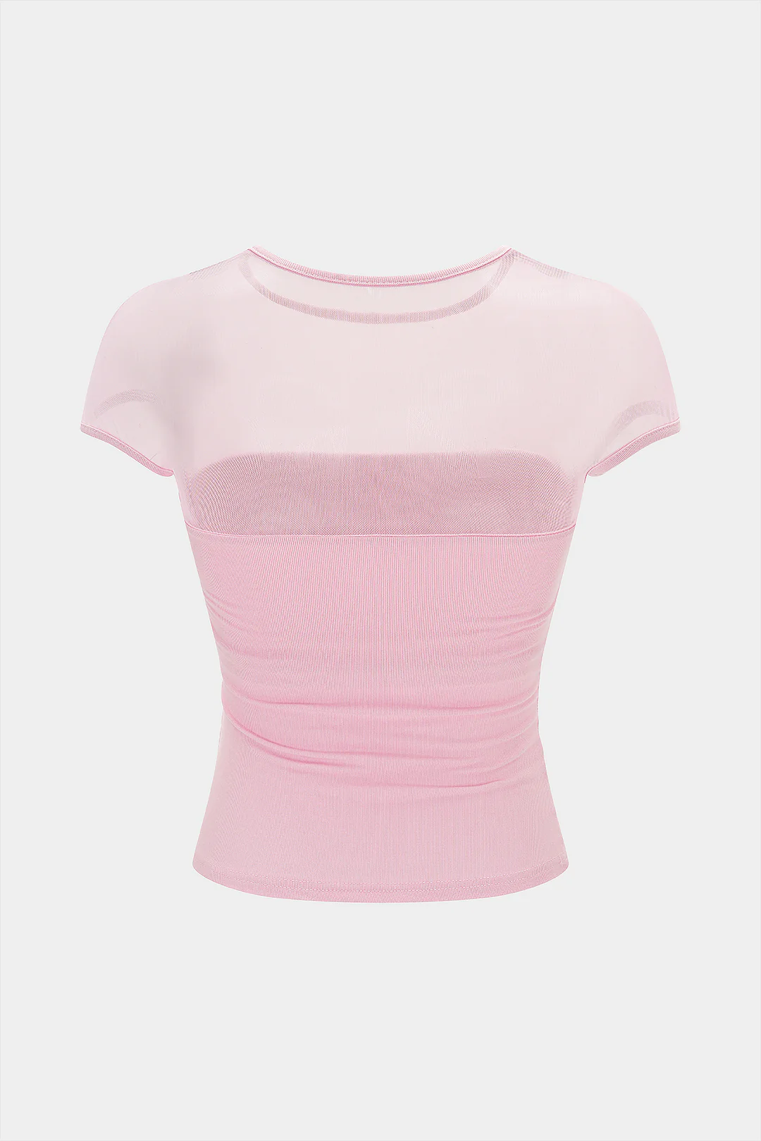 Patchwork Mesh Round Neck Short Sleeve T-Shirt - Image 2