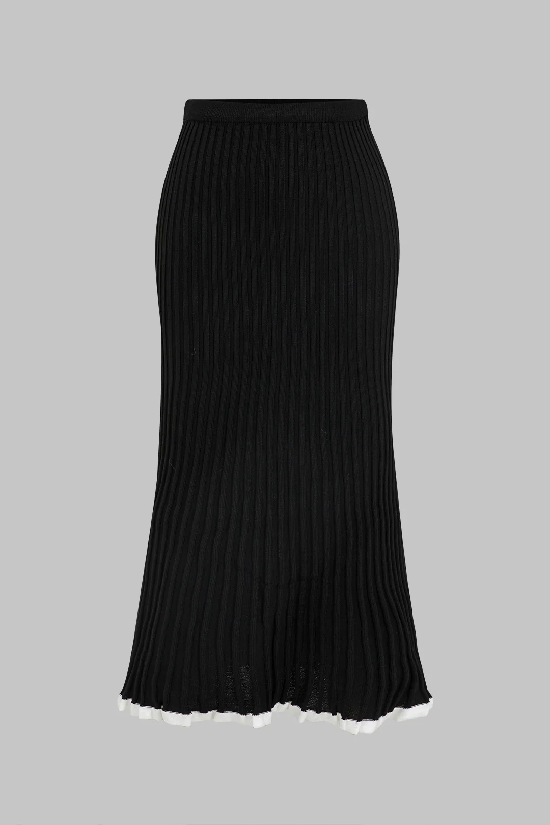 Contrast V-neck Knit Top And Pleated Midi Skirt Set - Image 15