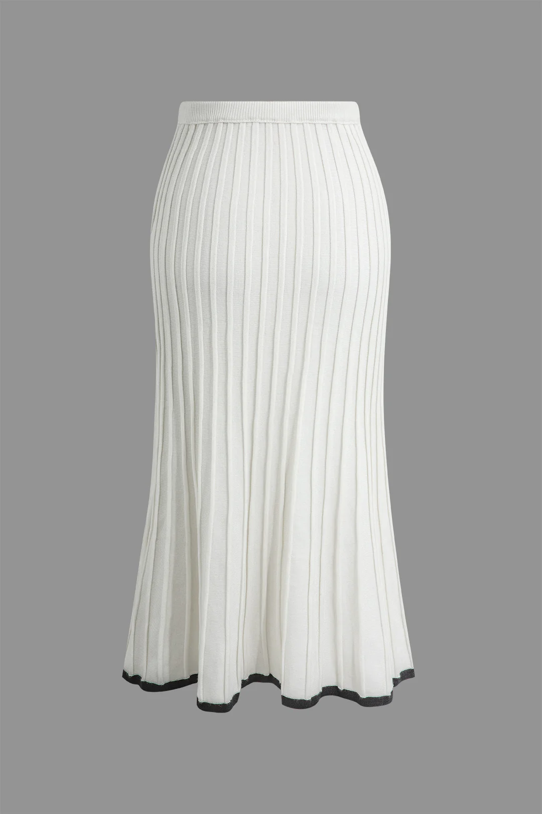 Contrast V-neck Knit Top And Pleated Midi Skirt Set - Image 7