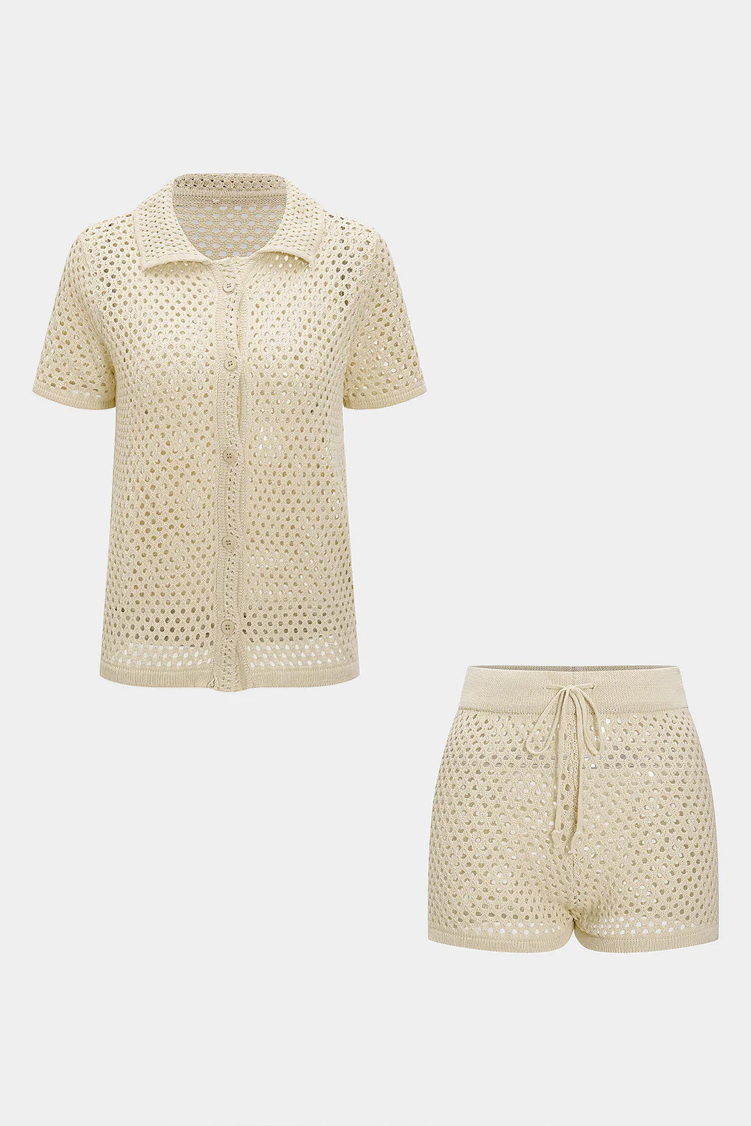 Knit Button Cut Out Short Sleeve Top Aand Shorts Set