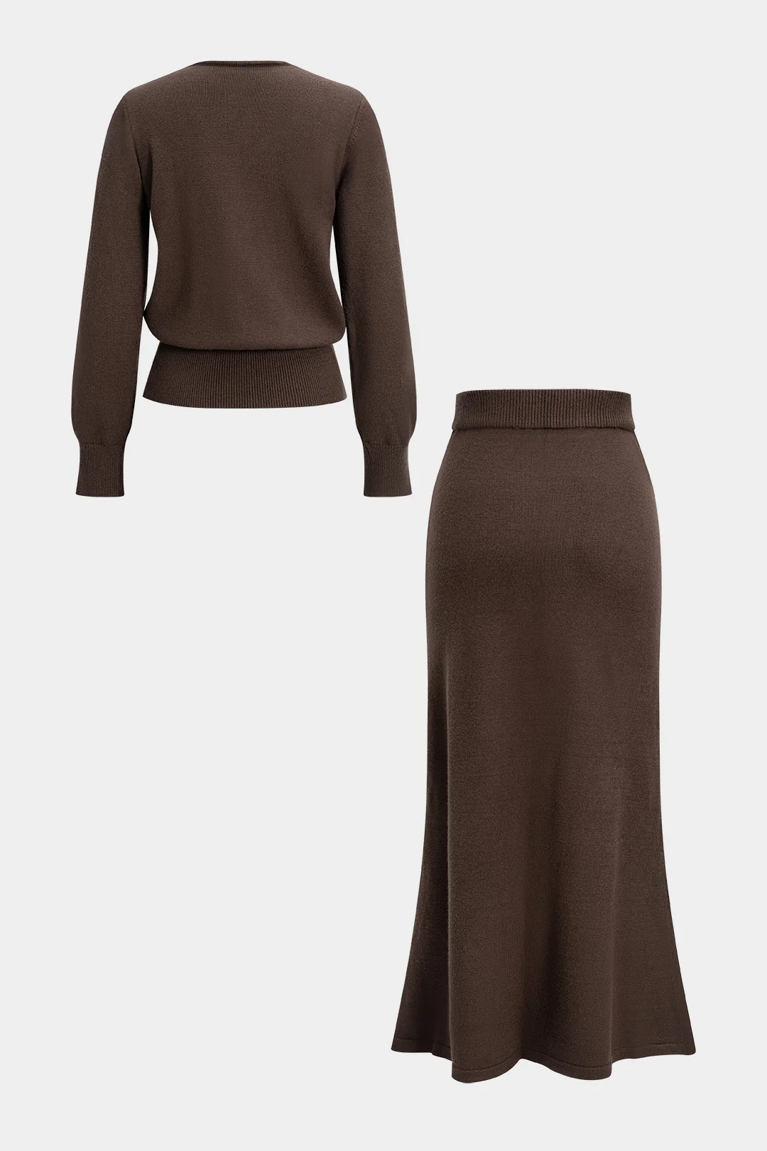Solid Button Sweater Cardigan And Skirt Set - Image 2