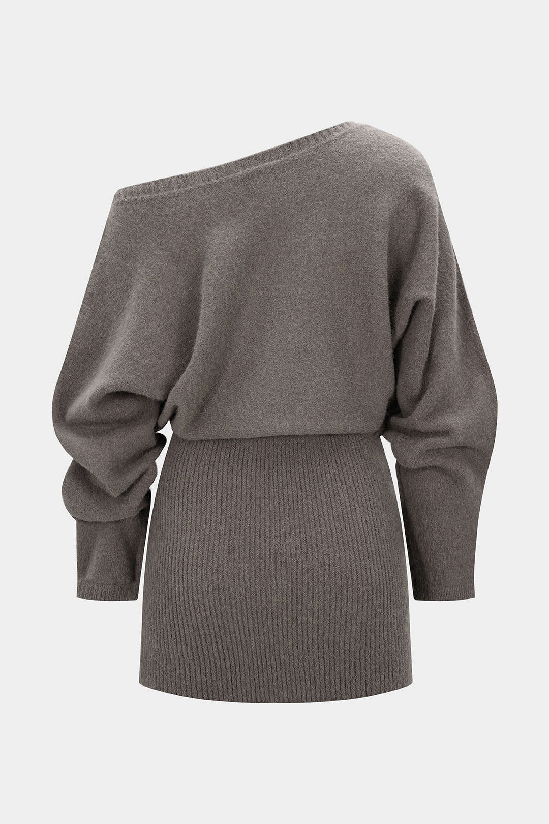 Knit One Shoulder Long Sleeve Mini Dress - Image 3