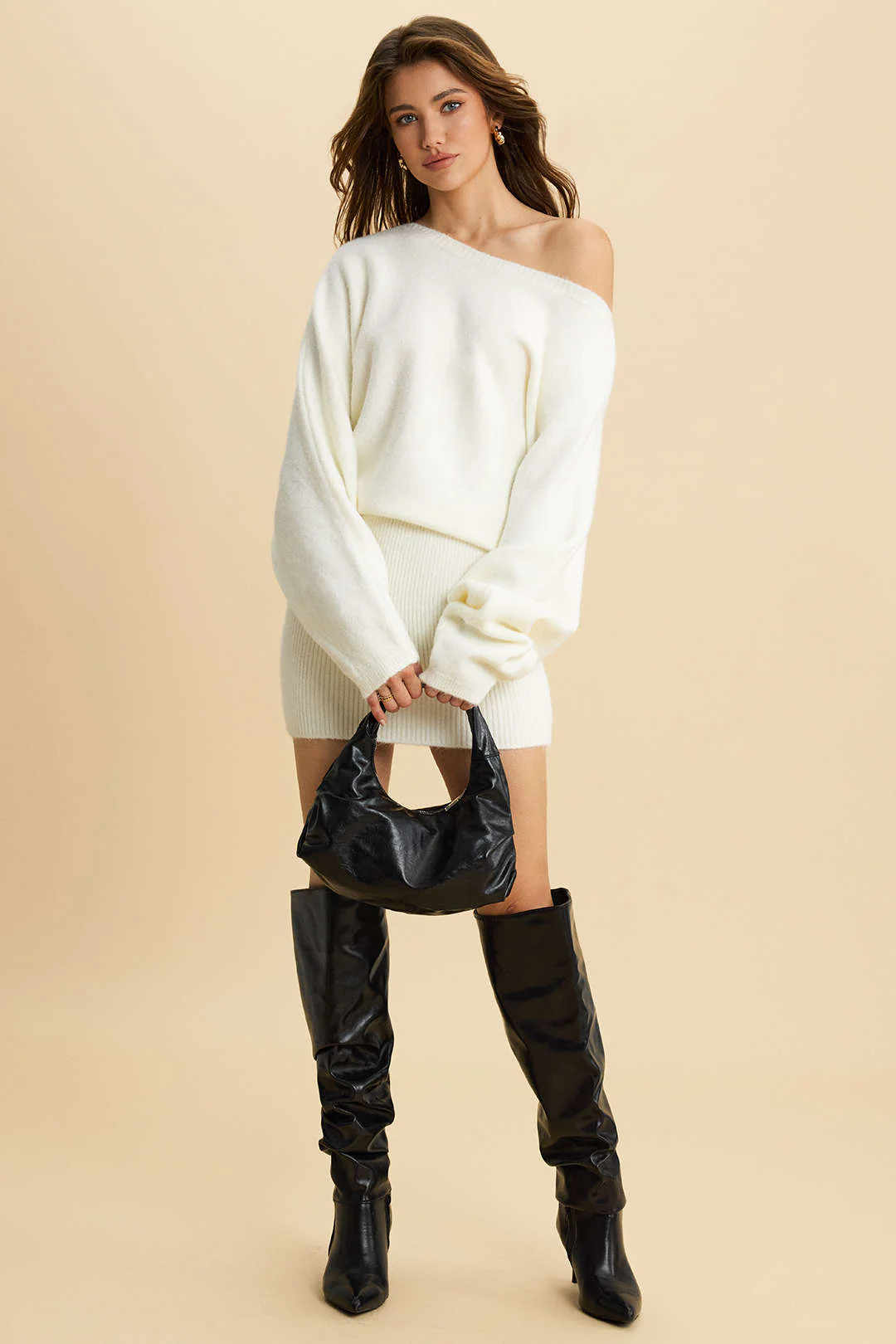 Knit One Shoulder Long Sleeve Mini Dress - Image 8