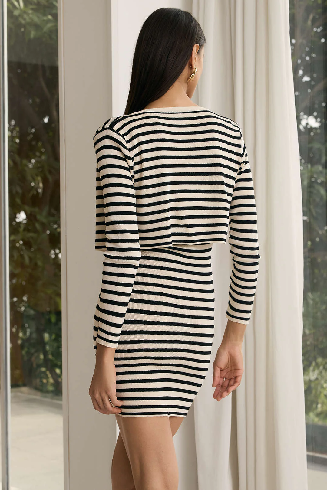 Knit Contrast Stripes Button Cardigan And Slip Sleeveless Mini Dress Set - Image 3