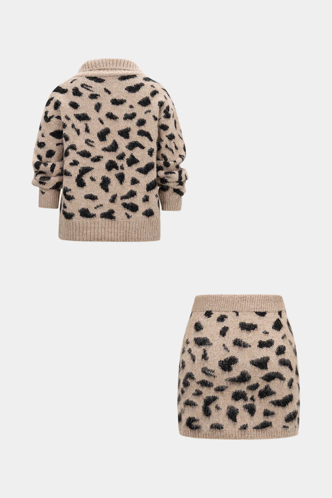 Knit Leopard Print Button Cardigan And Mini Skirt Set - Image 2