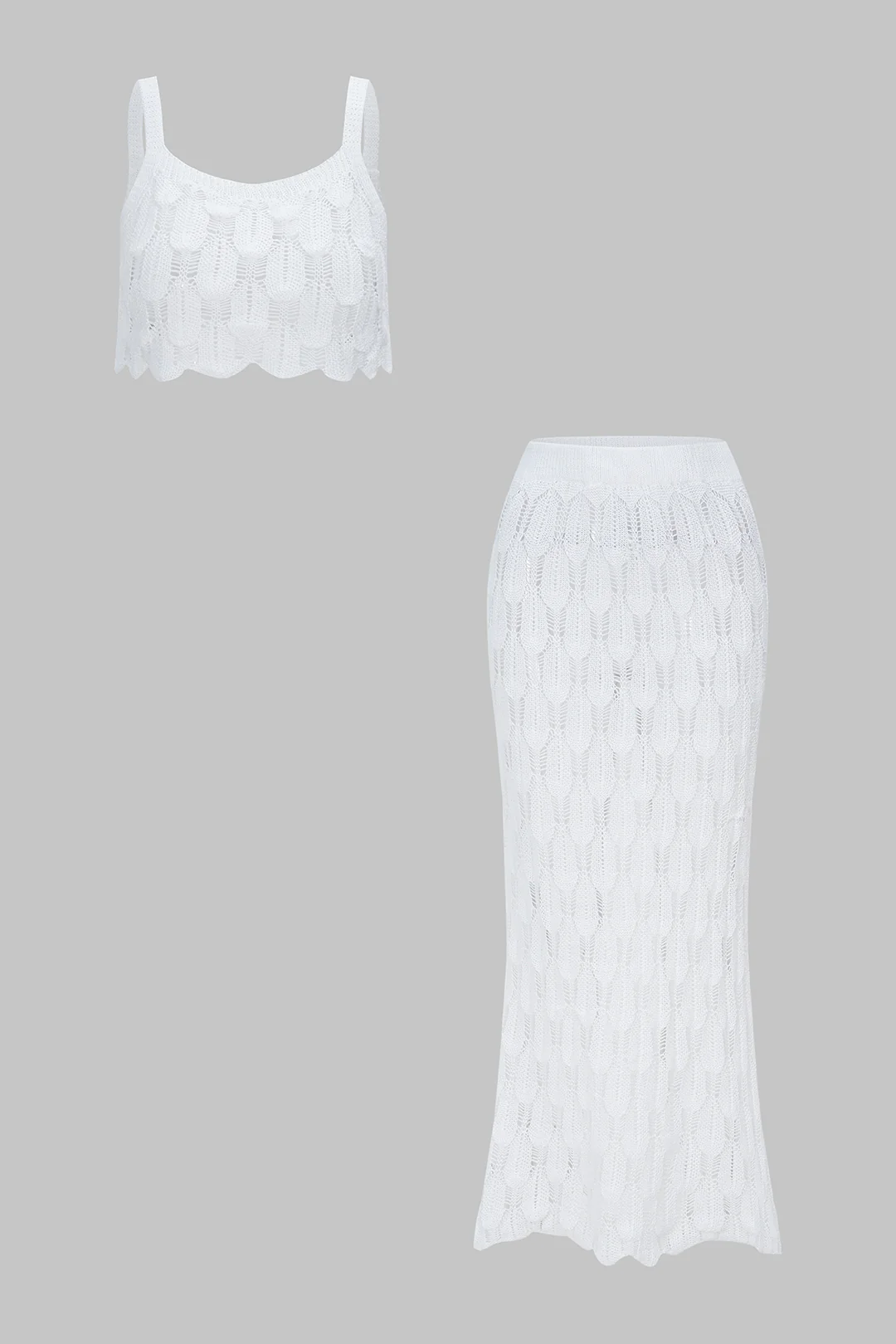 Knit Hollow Out Tank Top And Skirt Set - Image 4