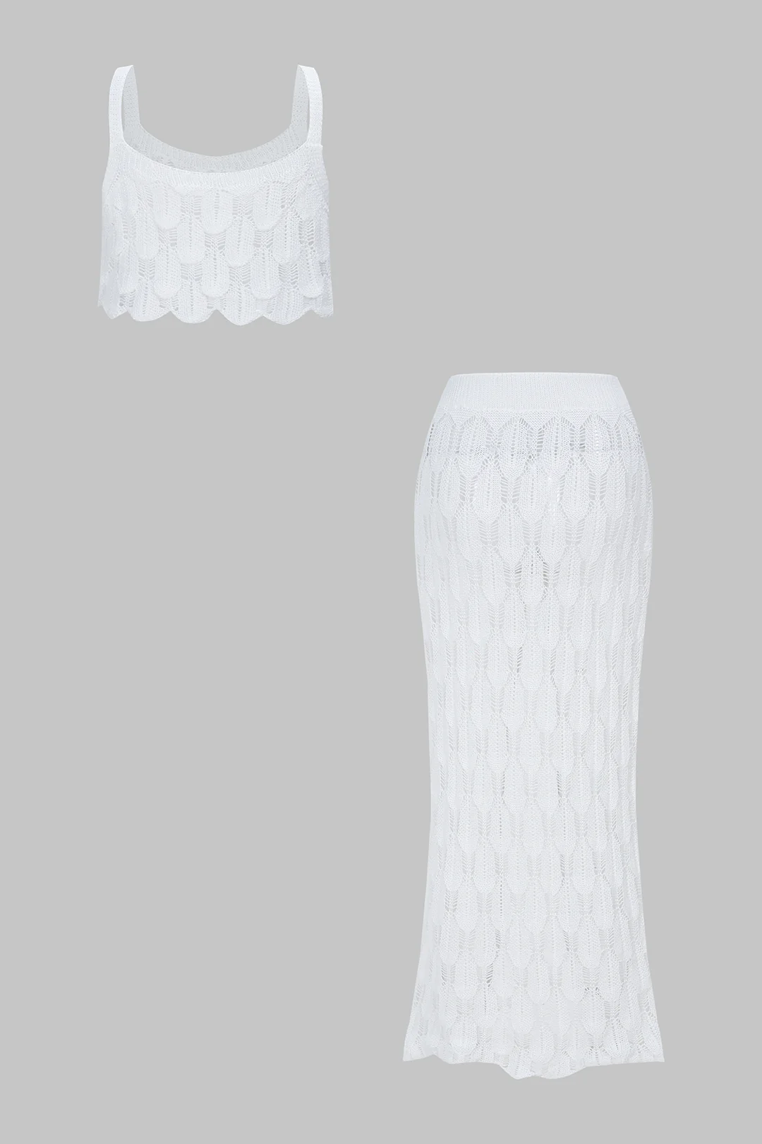 Knit Hollow Out Tank Top And Skirt Set - Image 5