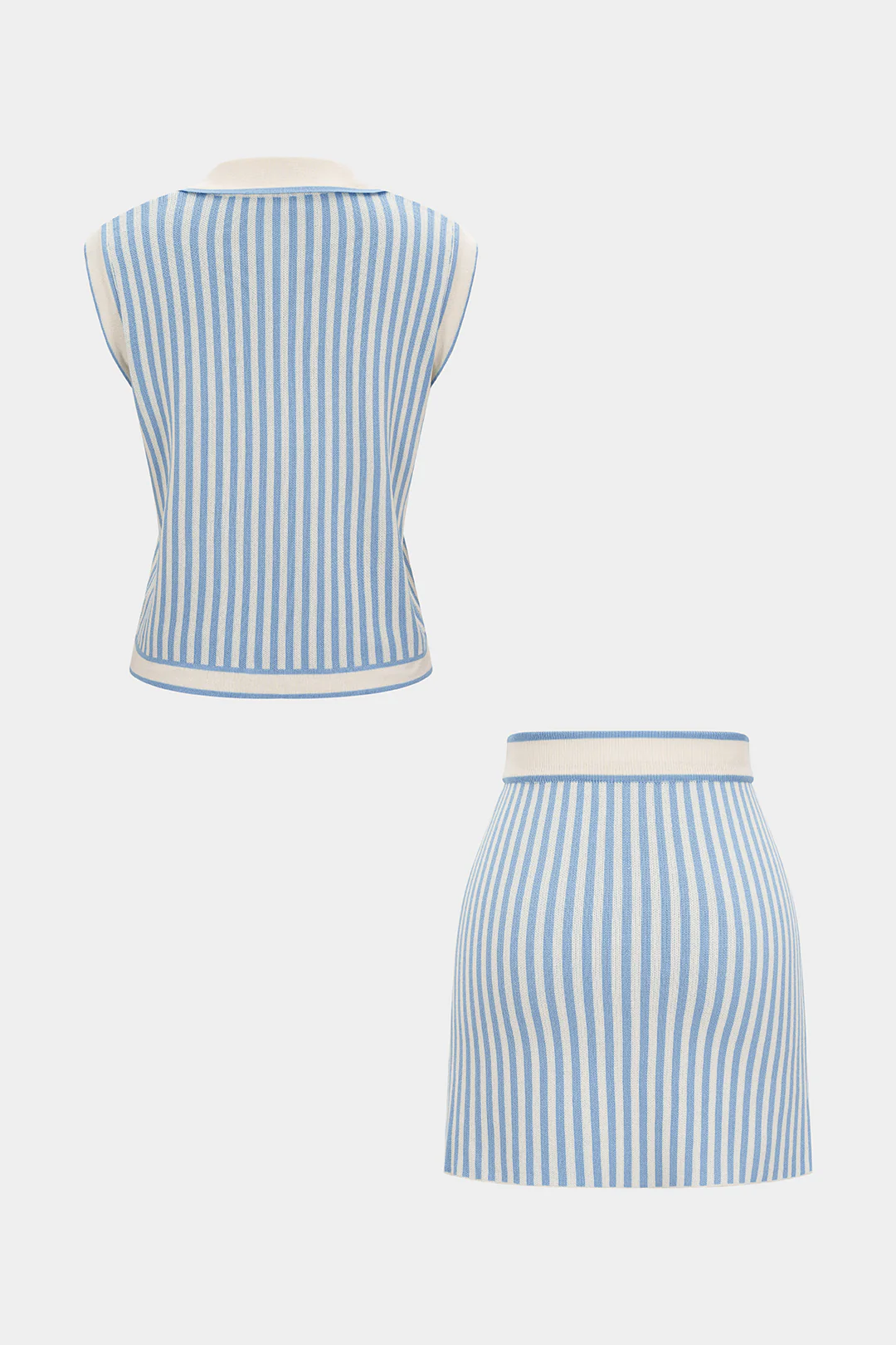Knit Stripes Contrast Print V-Neck Tank Top And Pocket Skirt Set - Image 10