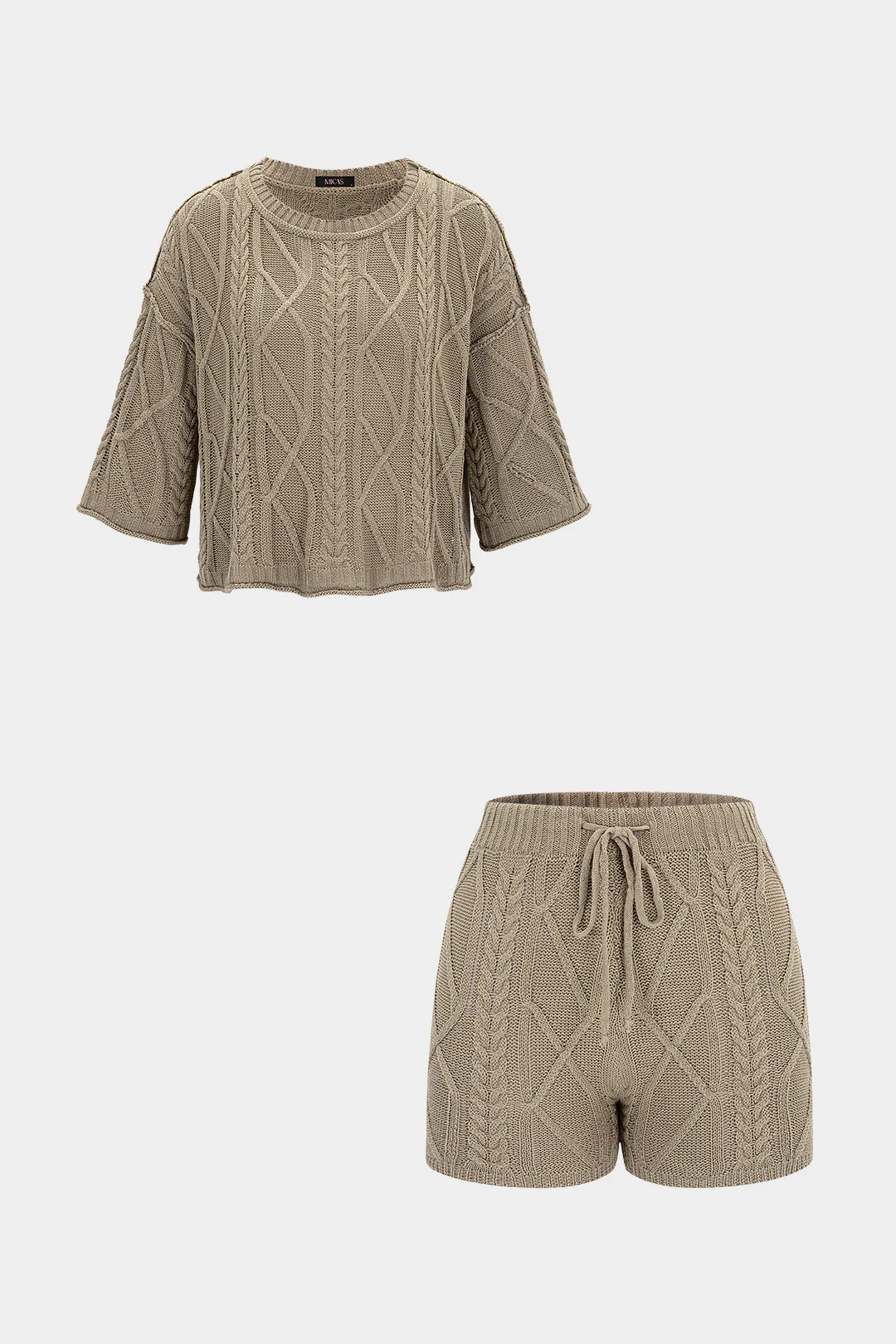 Knit Round Neck Short Sleeve Top And Shorts Set
