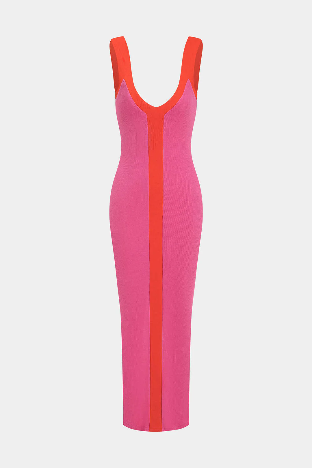 Colorblock V-neck Ribbed Split Maxi Dress - Image 11