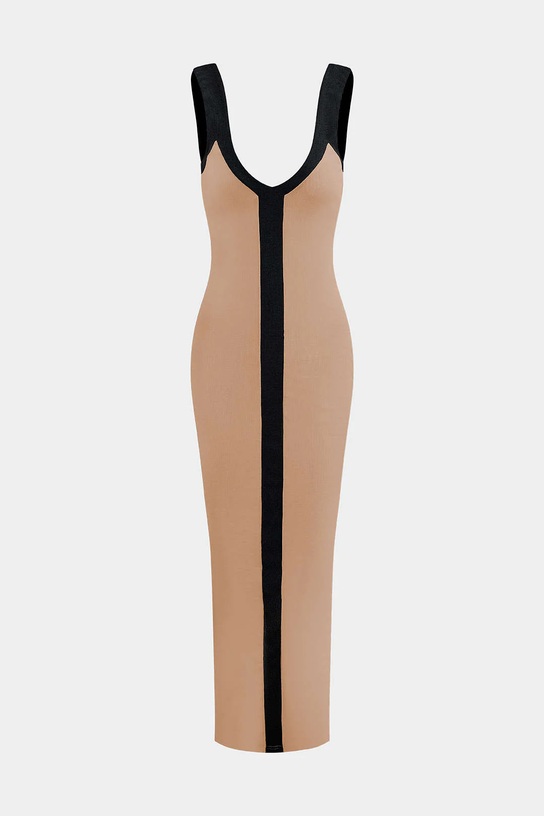 Colorblock V-neck Ribbed Split Maxi Dress - Image 12
