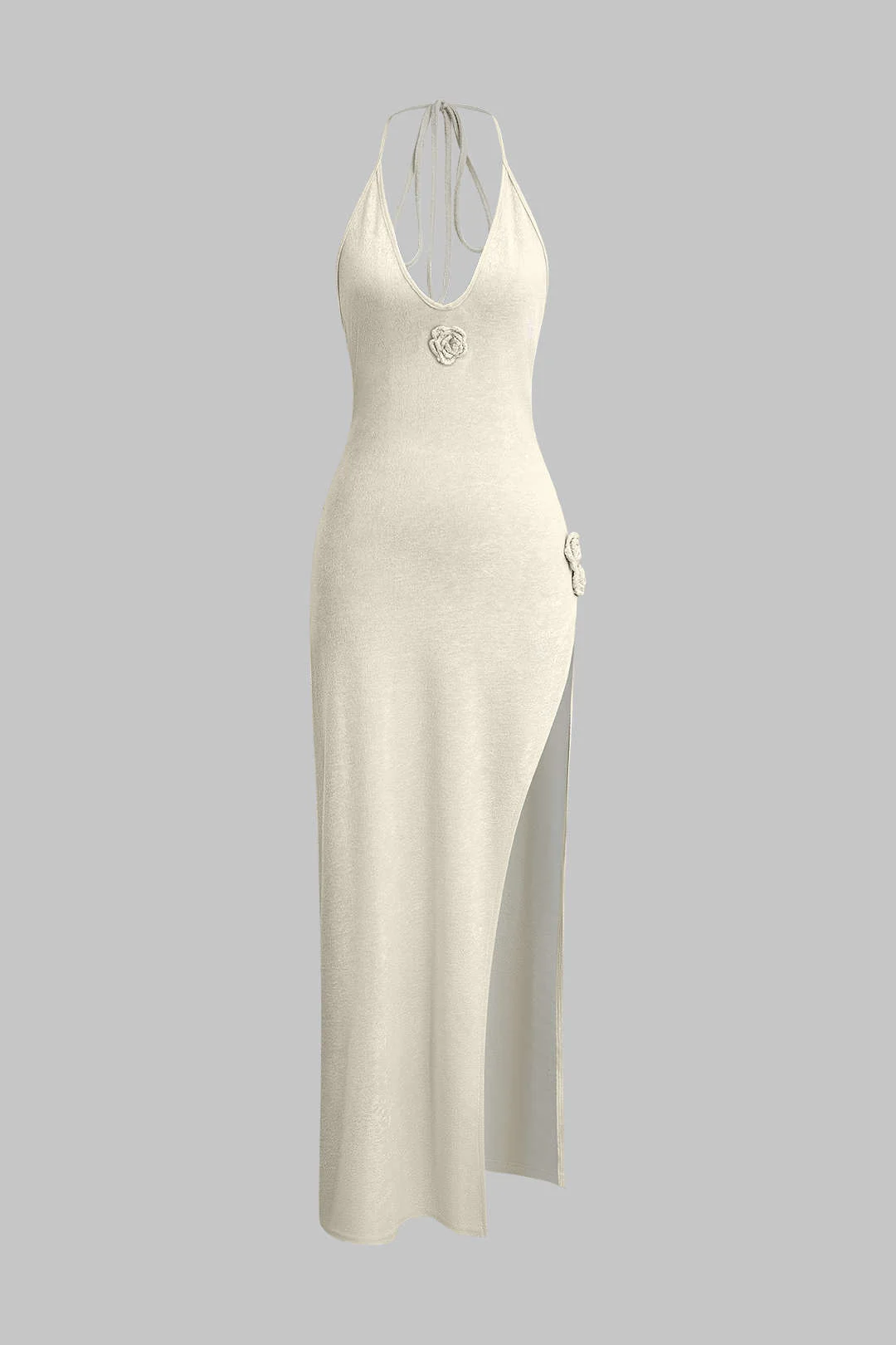 3D Floral V-Neck Backless Slit Maxi Dress